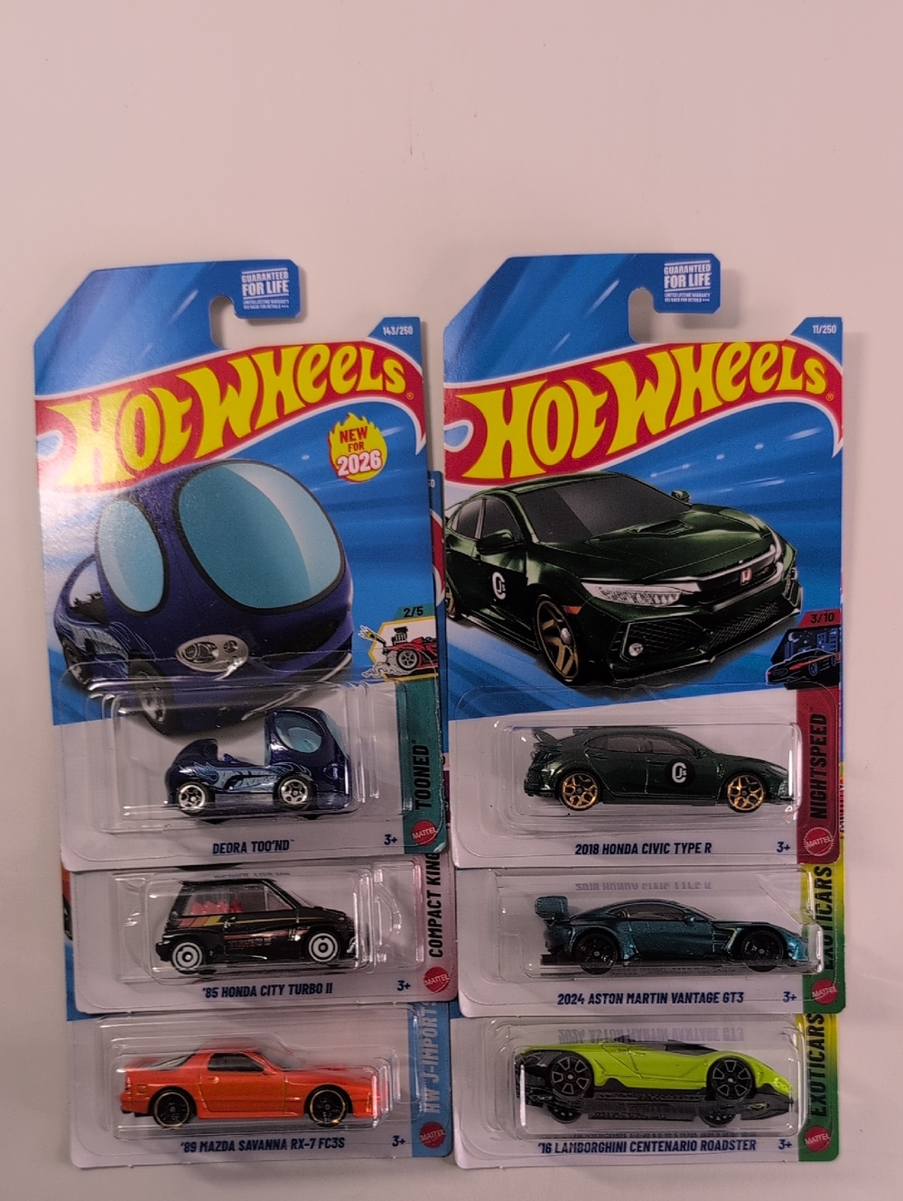 Hot Wheels Lot Deora Honda Mazda Aston Lamborghini Case F Mattel Lot Of 6 NEW!